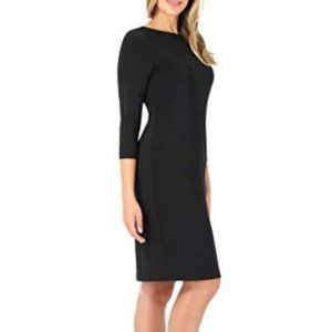 Anthro Thin Knit Tunic Sweater Dress Black Boat Neck 3/4 Sleeve Sheath Dress